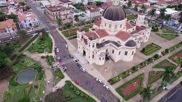 Batatais, S&atilde;o Paulo, Brazil - Circa June 2022: Aerial image of the city of Batatais, Parish Church of the city.