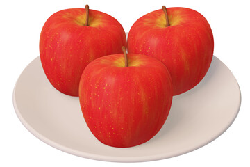 3d illustration of red apples on a white plate.