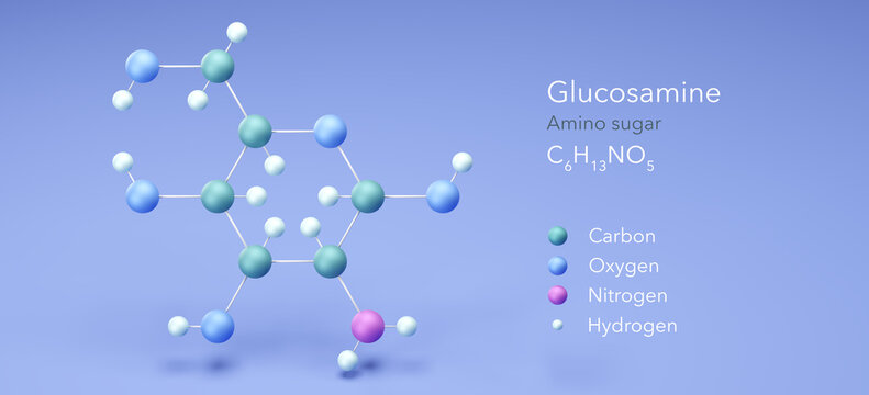 glucosamine, molecular structures, amino sugar, 3d model, Structural Chemical Formula and Atoms with Color Coding