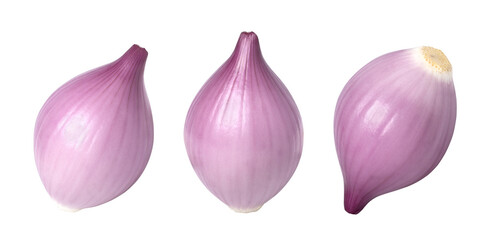 Onions (shallots) isolated on white background,  Onions (shallots) macro studio photo, set