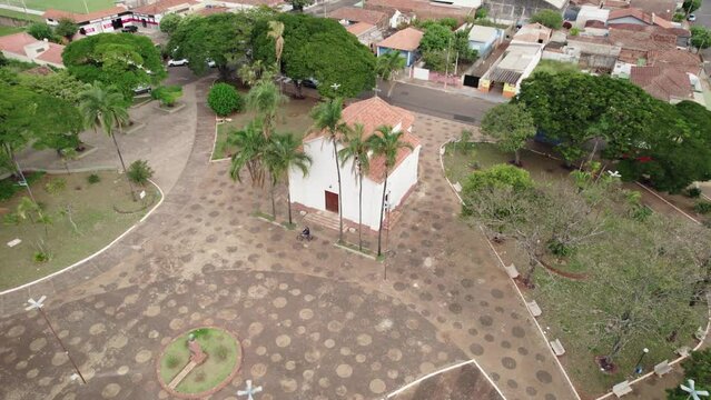 Brodowski, S&atilde;o Paulo , Brazil - Circa june 2022: Aerial image of Brodowski city, Main City Square
