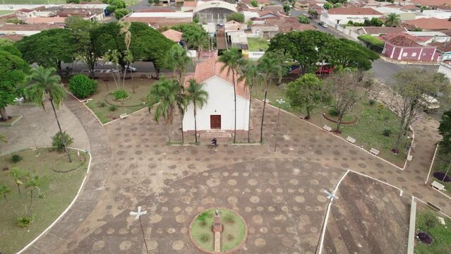 Brodowski, S&atilde;o Paulo , Brazil - Circa june 2022: Aerial image of Brodowski city, Main City Square