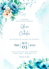Blue Wedding Invitation Card of Watercolor, invitation card design