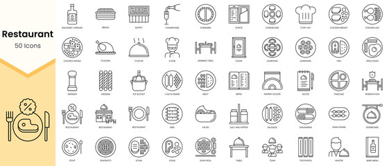 Naklejka na ściany i meble Simple Outline Set ofRestaurant icons. Linear style icons pack. Vector illustration