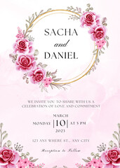 Pink Gold Free Wedding Invitation Card, beautiful floral wreath wedding invitation card template,pretty watercolor wedding card