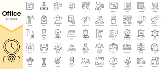 Fototapeta na wymiar Simple Outline Set ofoffice icons. Linear style icons pack. Vector illustration