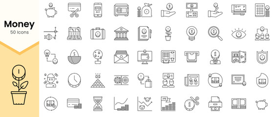 Fototapeta na wymiar Simple Outline Set ofMoney icons. Linear style icons pack. Vector illustration