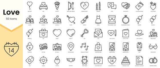 Simple Outline Set ofLove icons. Linear style icons pack. Vector illustration - obrazy, fototapety, plakaty