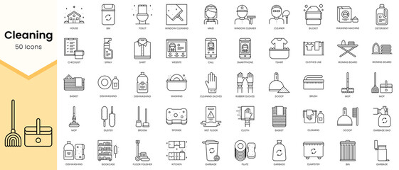 Simple Outline Set ofCleaning icons. Linear style icons pack. Vector illustration