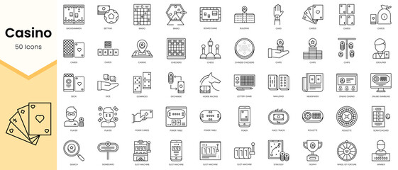 Simple Outline Set ofCasino icons. Linear style icons pack. Vector illustration