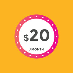 20 dollar price tag. 20$ dollar USD price symbol. price 20 Dollar sale banner in USD. Business or shopping promotion marketing concept
