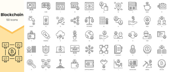Obraz na płótnie Canvas Simple Outline Set ofBlockchain icons. Linear style icons pack. Vector illustration