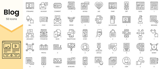 Simple Outline Set ofBlog icons. Linear style icons pack. Vector illustration