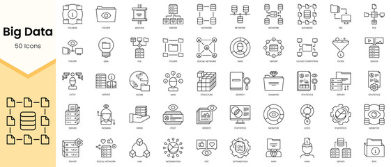 Simple Outline Set ofBig Data icons. Linear style icons pack. Vector illustration