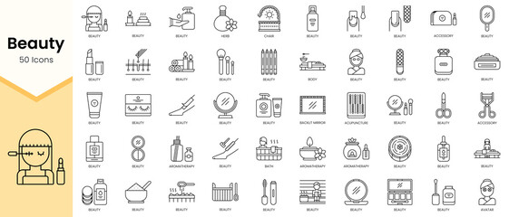 Fototapeta na wymiar Simple Outline Set ofBeauty icons. Linear style icons pack. Vector illustration