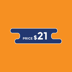21 dollar price tag. Price $21 USD dollar only Sticker sale promotion Design. shop now button for Business or shopping promotion
