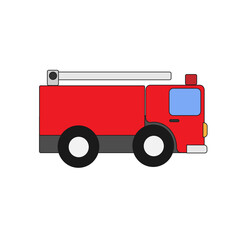 cartoon style fire rescues red truck, isolated on white background.