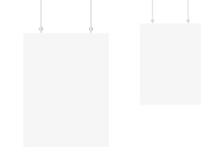 Mock-Up Realistic White Poster Hanging. Empty Poster Vector Template.
