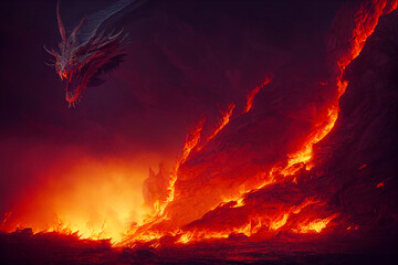 dragon burning a countryside, generative ai