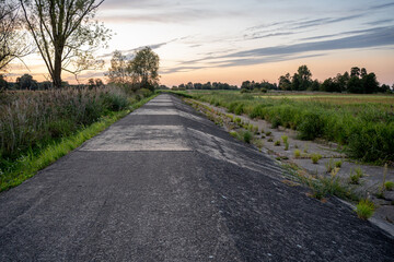 concrete overflow on the flood embankment on the Warta River, Greater Poland, Poland, September 2022