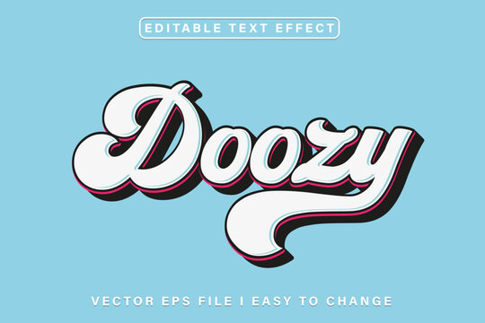 Doozy 3d lettering t typography text effect. Retro vintage style