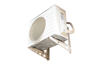 side Big air conditioner old compressor source heat pumps on wall outdoor on side house of building cooling at industrial plant. cooling in home or office and various places.	