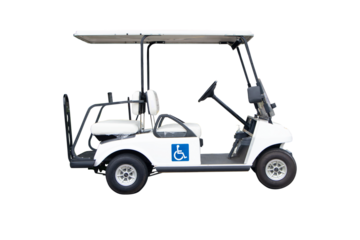Golf carts or electric golf cart white for sports person with Clipping Part. Use electricity instead of fuel are widely used in sport of golf to run athletes on grass.