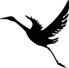 Flying bird with spread wings. Silhouette vector illustration, isolated on white background. Sign, logo or tattoo