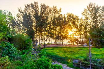 Beautiful stunning colorful and golden sunset at Phuket island Thailand.