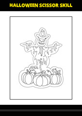 Fototapeta na wymiar Halloween scissor skill for kids. Halloween scissor skill coloring page for kids.
