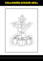 Halloween scissor skill for kids. Halloween scissor skill coloring page for kids.