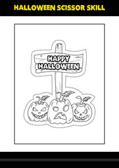Halloween scissor skill for kids. Halloween scissor skill coloring page for kids.
