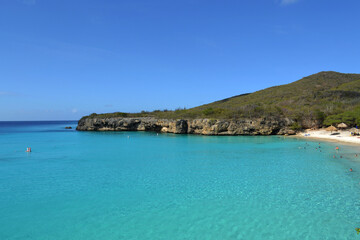paradisiacal beach with crystal clear turquoise waters on the island of Curacao