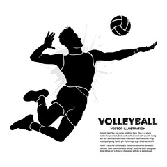 Male volleyball player jumps to hit the ball. Silhouette vector