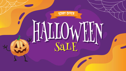 Halloween sale horizontal banner vector illustration
