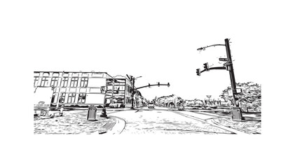 Building view with landmark of Owensboro is the 
city in Kentucky. Hand drawn sketch illustration in vector.