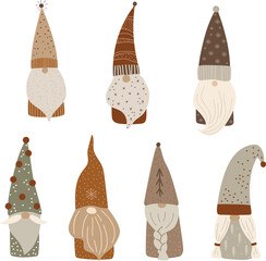 Scandinavian Nordic Gnomes large vector set, vector illustration for design, print, pattern, isolated on white background