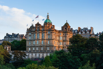 Bank building in Scotland, beautiful architecture of Edinburgh, cityscape
