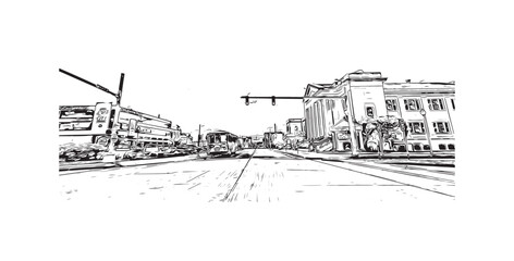 Building view with landmark of Owensboro is the 
city in Kentucky. Hand drawn sketch illustration in vector.