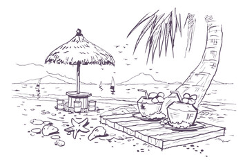 hand drawn illustration of a beach