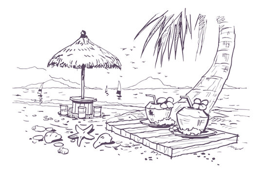hand drawn illustration of a beach
