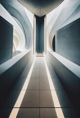 Interior shot of a modern contemporary futuristic chapel, 3d render