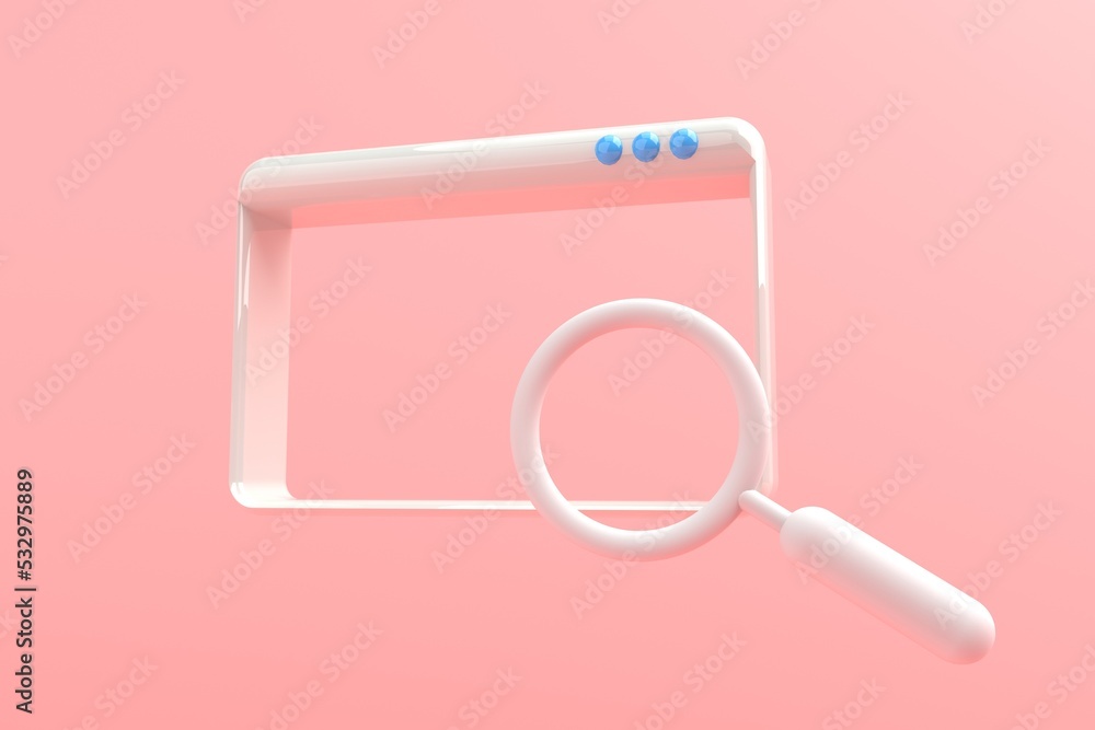 Poster internet web search window concept with magnifying glass- 3d render