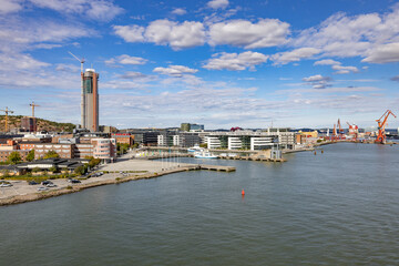 View of Gothenburg harbor with residential buildings and office buildings,Sweden,Scandinavia,Europe,