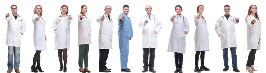 group of doctors in full length isolated on white