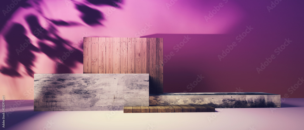 Poster rectangle stage podium with shadow of tree - 3d render