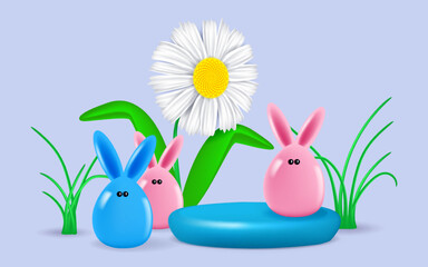 Cartoon landscape with color bunnies