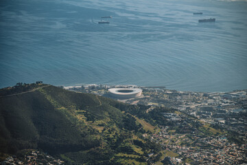 View from the natural wonder Table Mountain in Cape Town South Africa