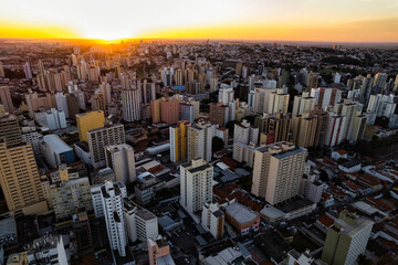 Central region of the City of Campinas with buildings, avenues and cars in the early evening. Francisco Glicério Avenue, Orosimbo Maia Avenue and City Hall area.