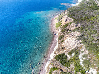 Fototapeta na wymiar Aerial view of Sardinian clear water on a sunny day